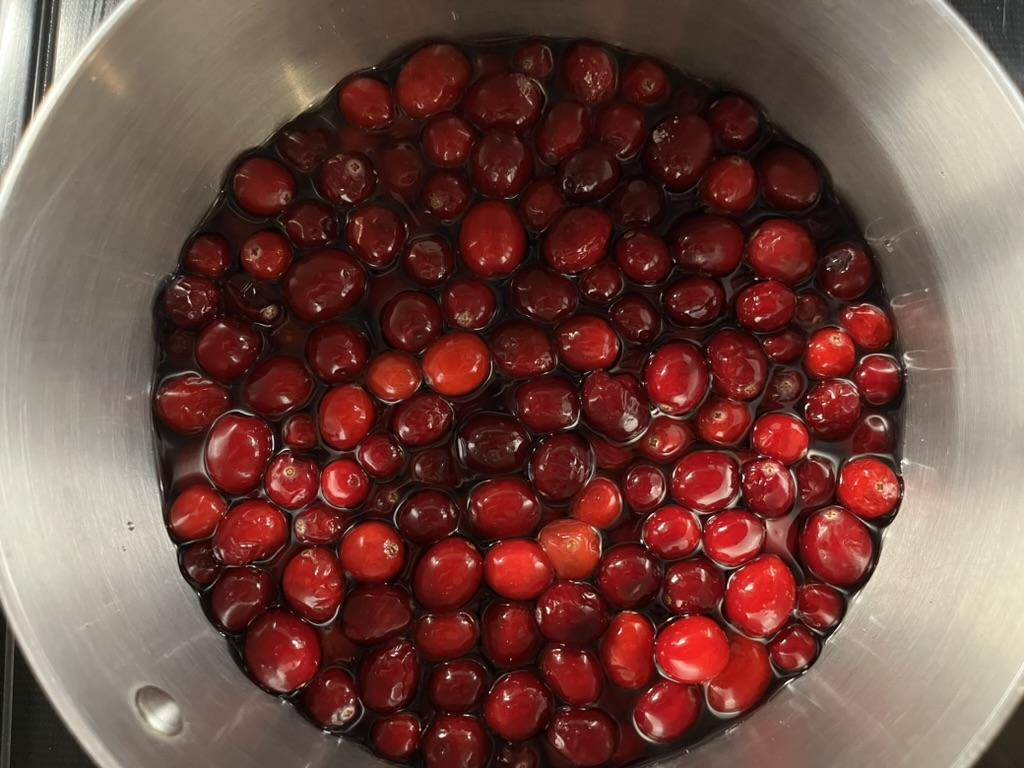 Cranberries in a pot